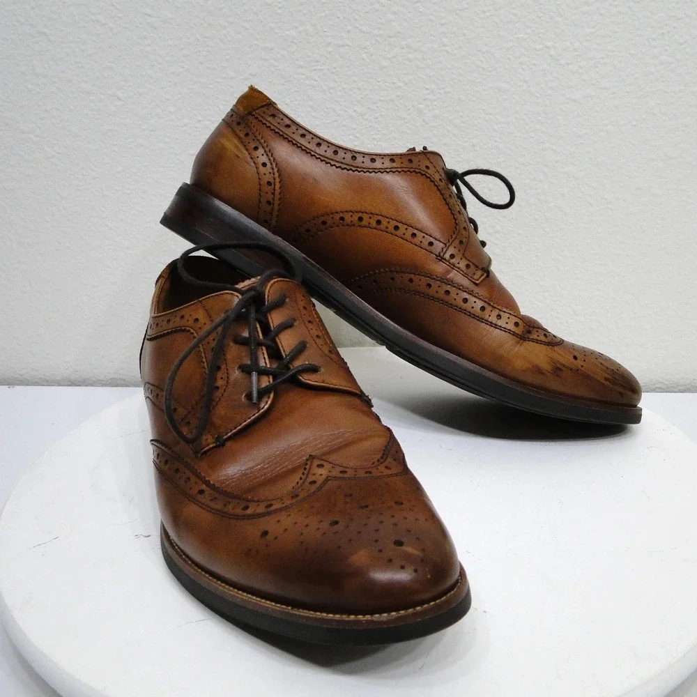 Florsheim Comfortech Upscale Wingtip Oxford‎ Cognac Brown Leather Mens 9.5 11956